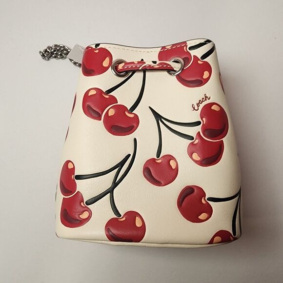 NWT COACH CZ030 Drawstring Wristlet With Cherry Print Chalk Multi - Picture 4 of 10
